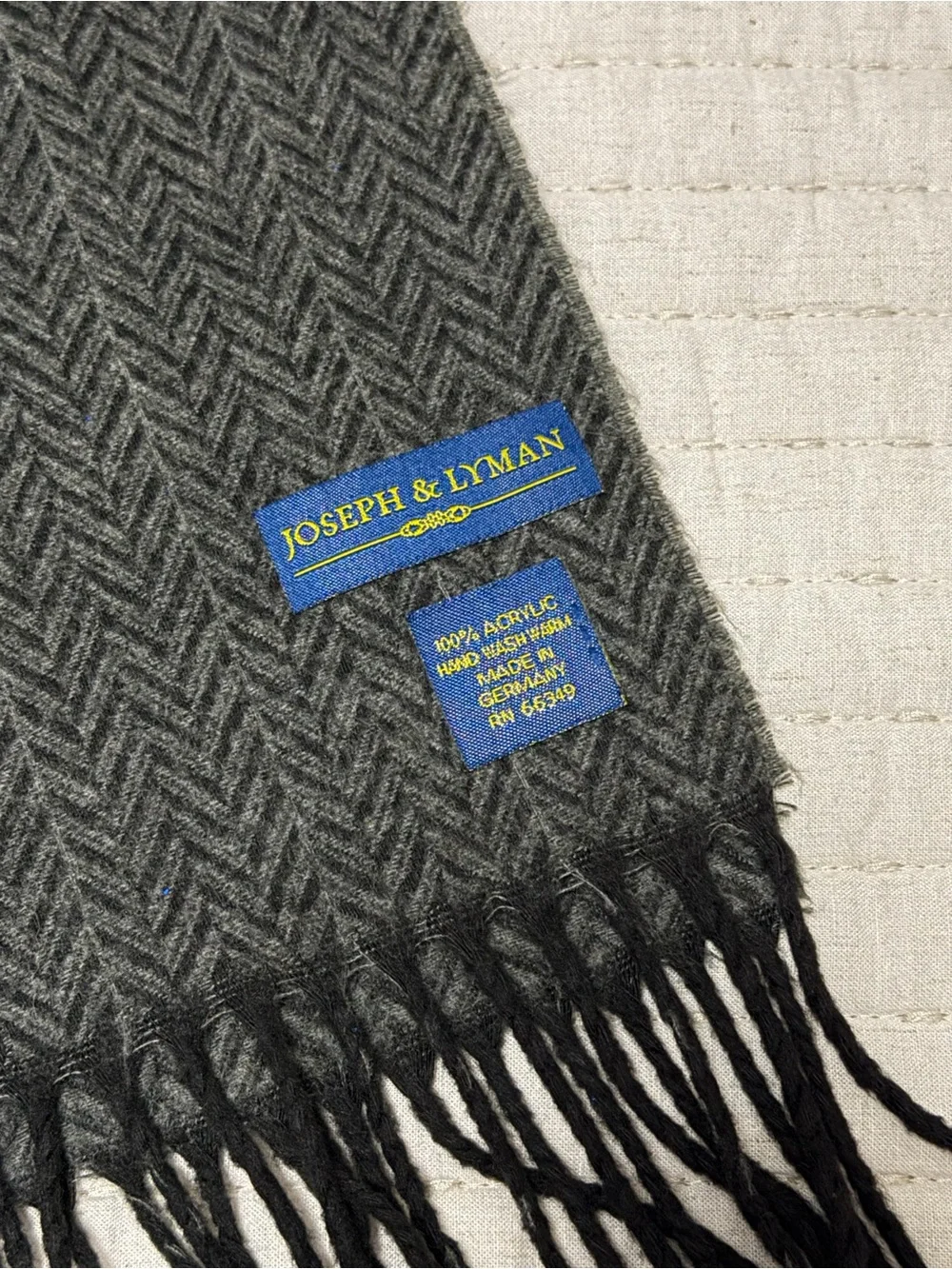 Charcoal Herringbone Men's Wool Scarf